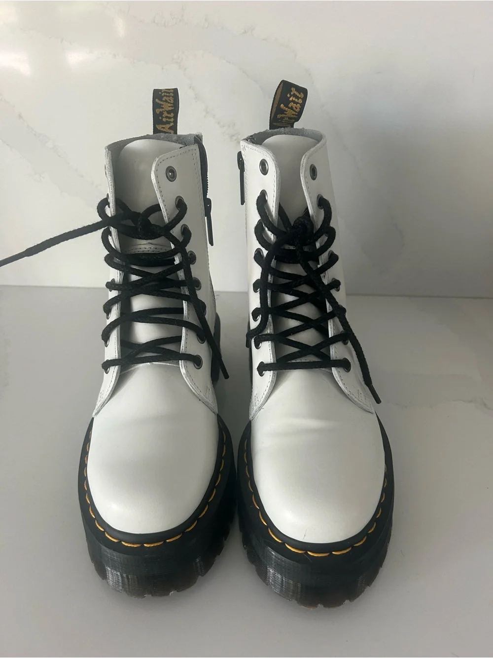 Dr Martens - White Platform Combat Boots with Black Laces